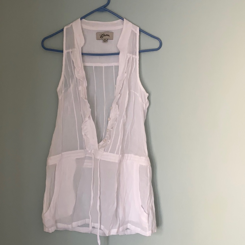 White guess drawstring see through top with drawstrings